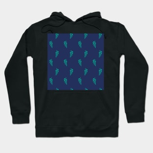 Leaf string repeat pattern, turquoise leaves in blue background Hoodie